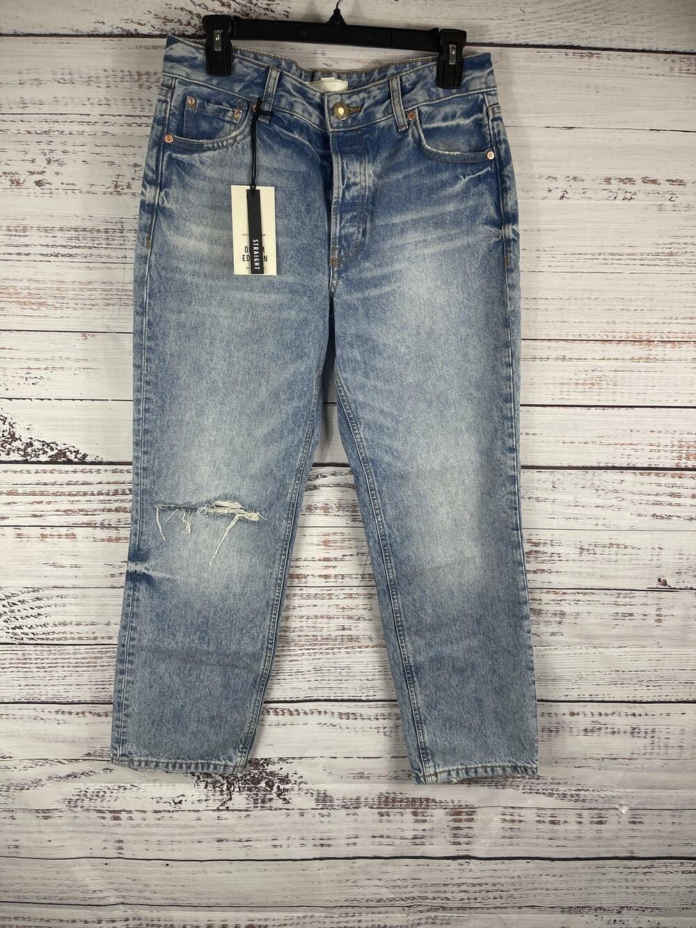 River Island Jeans Women's 10R Straight Leg Denim Edition Button Fly Distressed